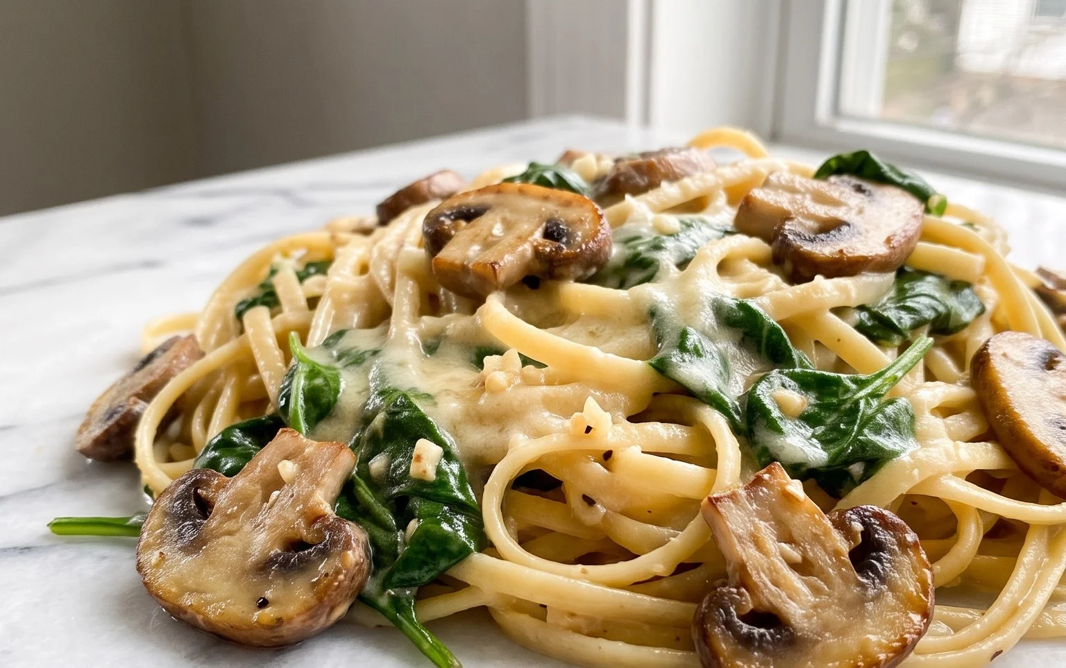 One-Pot Garlic Parmesan Pasta with Spinach and Mushrooms