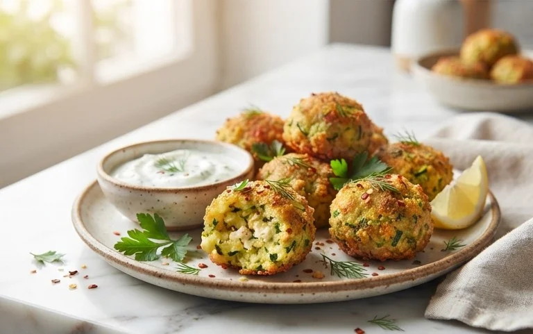 Knusprige Zucchini-Feta-Bällchen aus dem Ofen genießen!