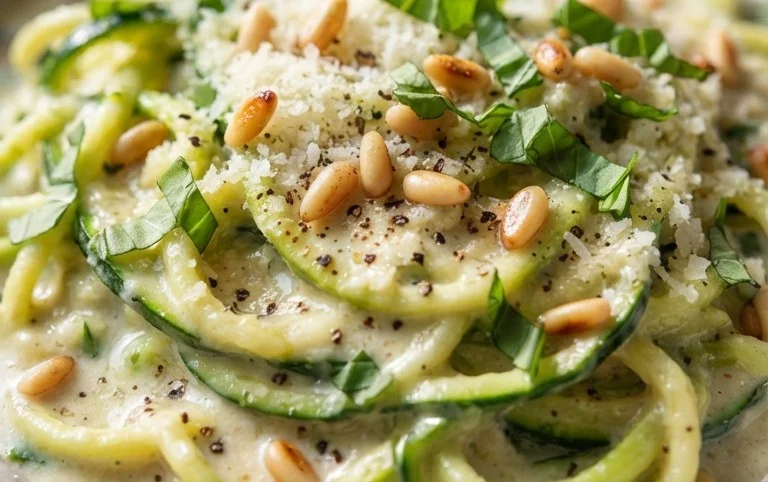 Zucchini-Spaghetti in cremiger Sauce– Zoodles