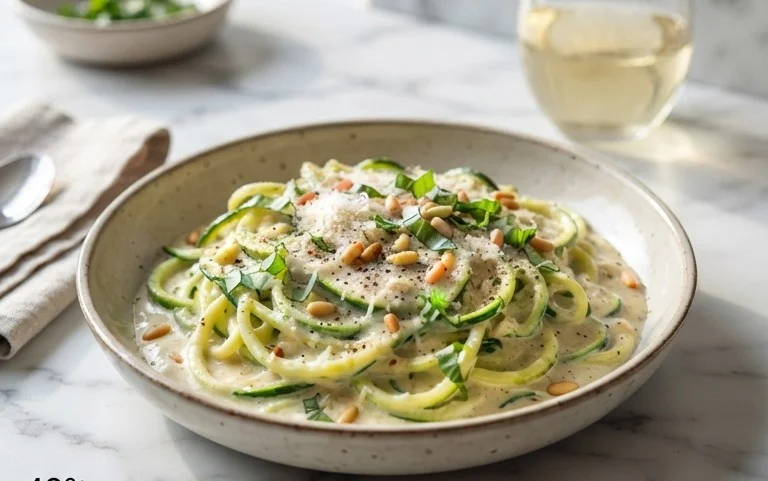 Zucchini-Spaghetti in cremiger Sauce– Zoodles