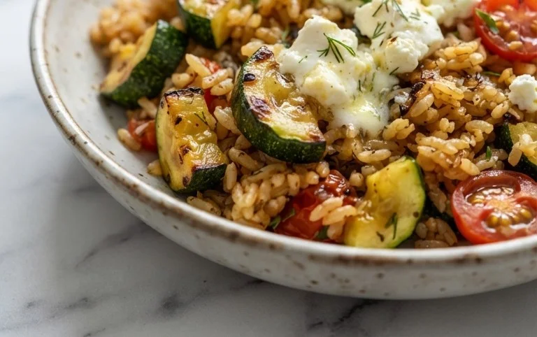 Zucchini-Reis-Pfanne mit Feta