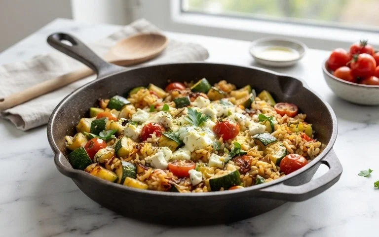 Zucchini-Reis-Pfanne mit Feta
