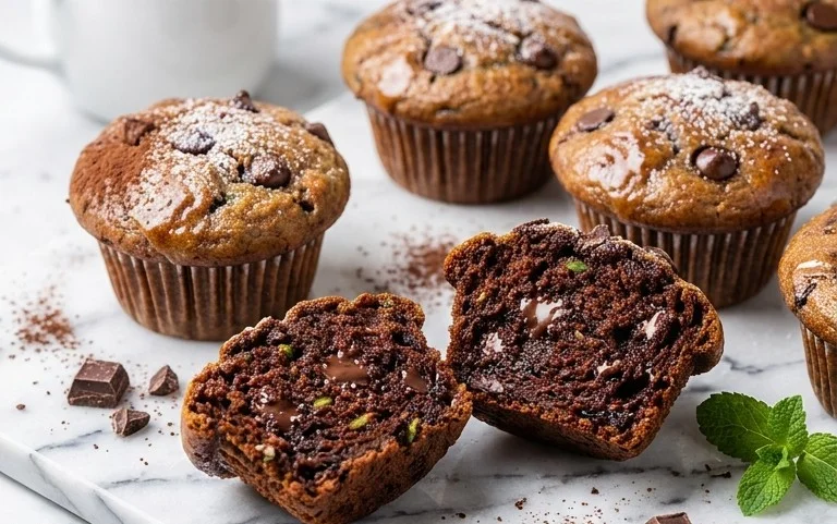 Healthy & Moist Chocolate Zucchini Muffins