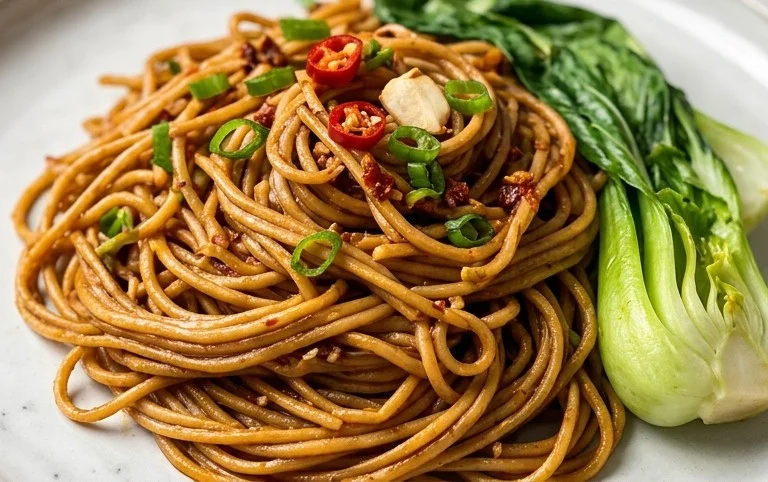 Spicy Garlic Soba Noodles with Bok Choy