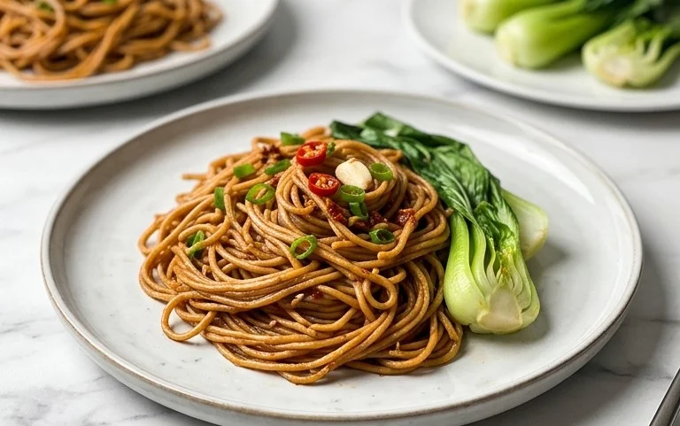 Spicy Garlic Soba Noodles with Bok Choy