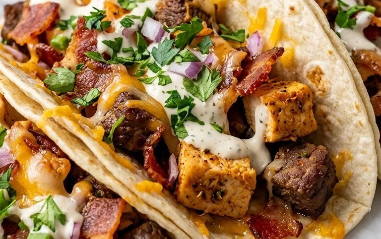Baked Chicken Beef Bacon Ranch Tacos