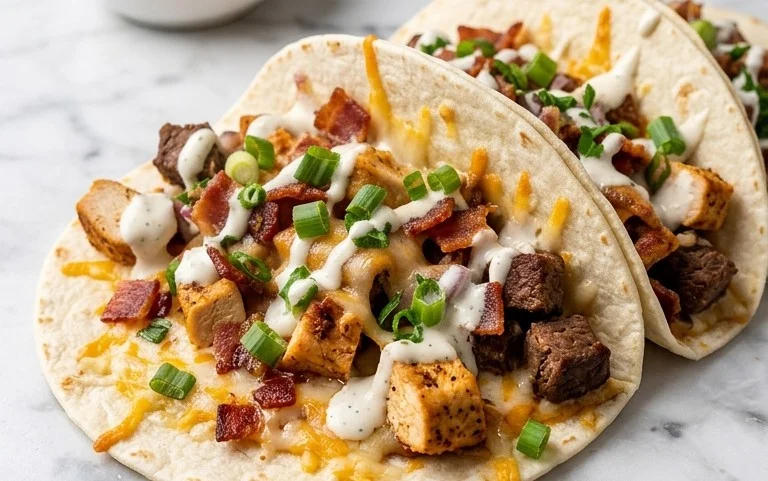Baked Chicken Beef Bacon Ranch Tacos