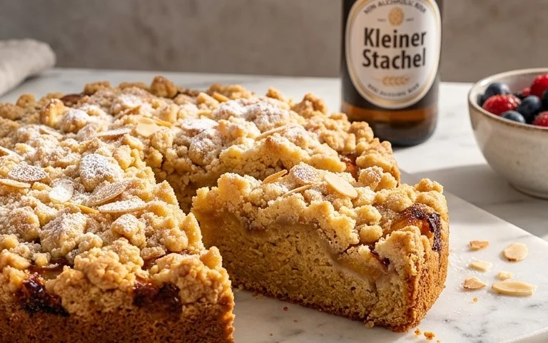 Kleiner Stachelnon-alcoholic beer- Streuselkuchen