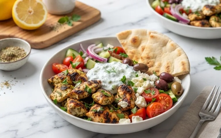 Mediterranes Hähnchen-Gyros mit Feta-Tzatziki genießen!
