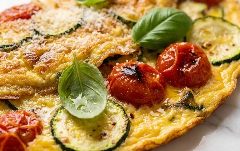 Zucchini-Omelett mit Tomaten und Basilikum
