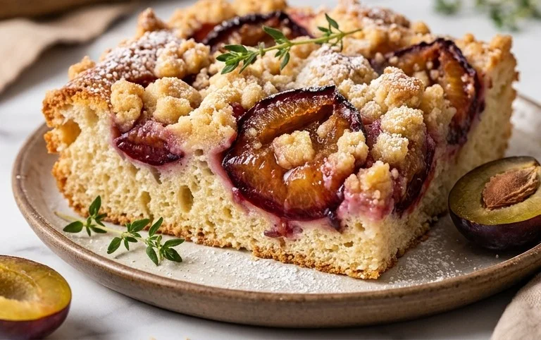 Pflaumenkuchen mit Streusel vom Blech (Quark-Öl-Teig)