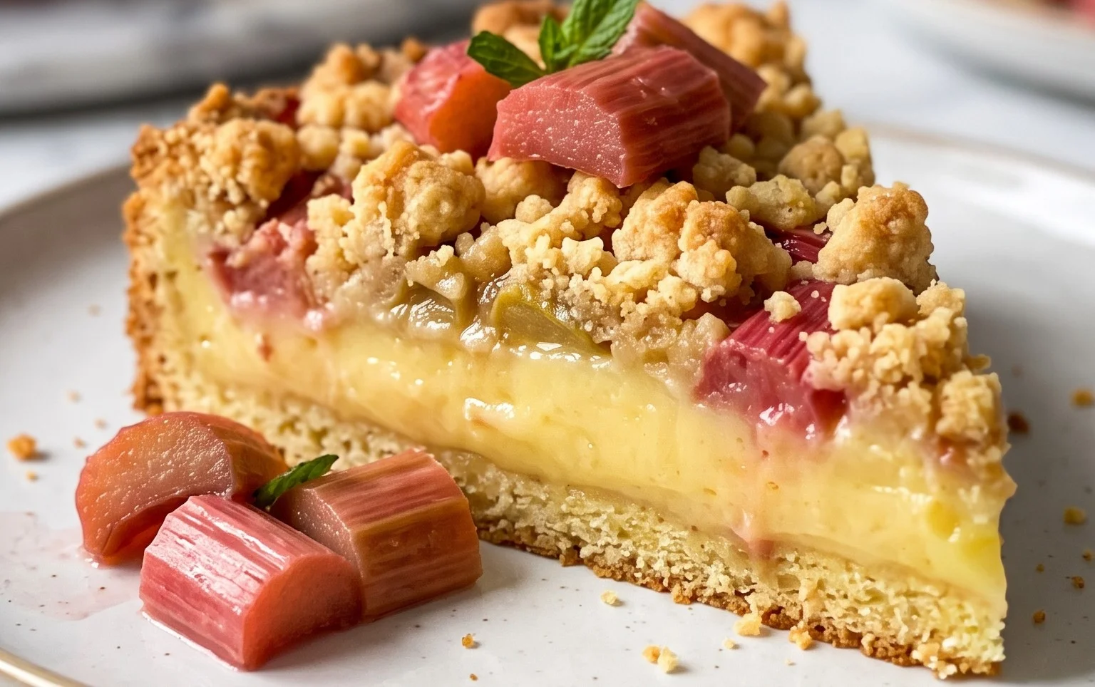 Rhabarberkuchen mit Pudding und Streuseln – wie von Oma