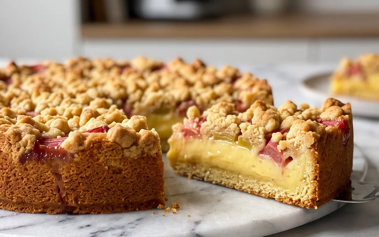 Rhabarberkuchen mit Pudding und Streuseln – wie von Oma