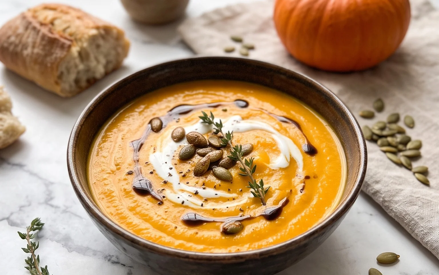Cremige vegane Kürbissuppe – Röstgemüse