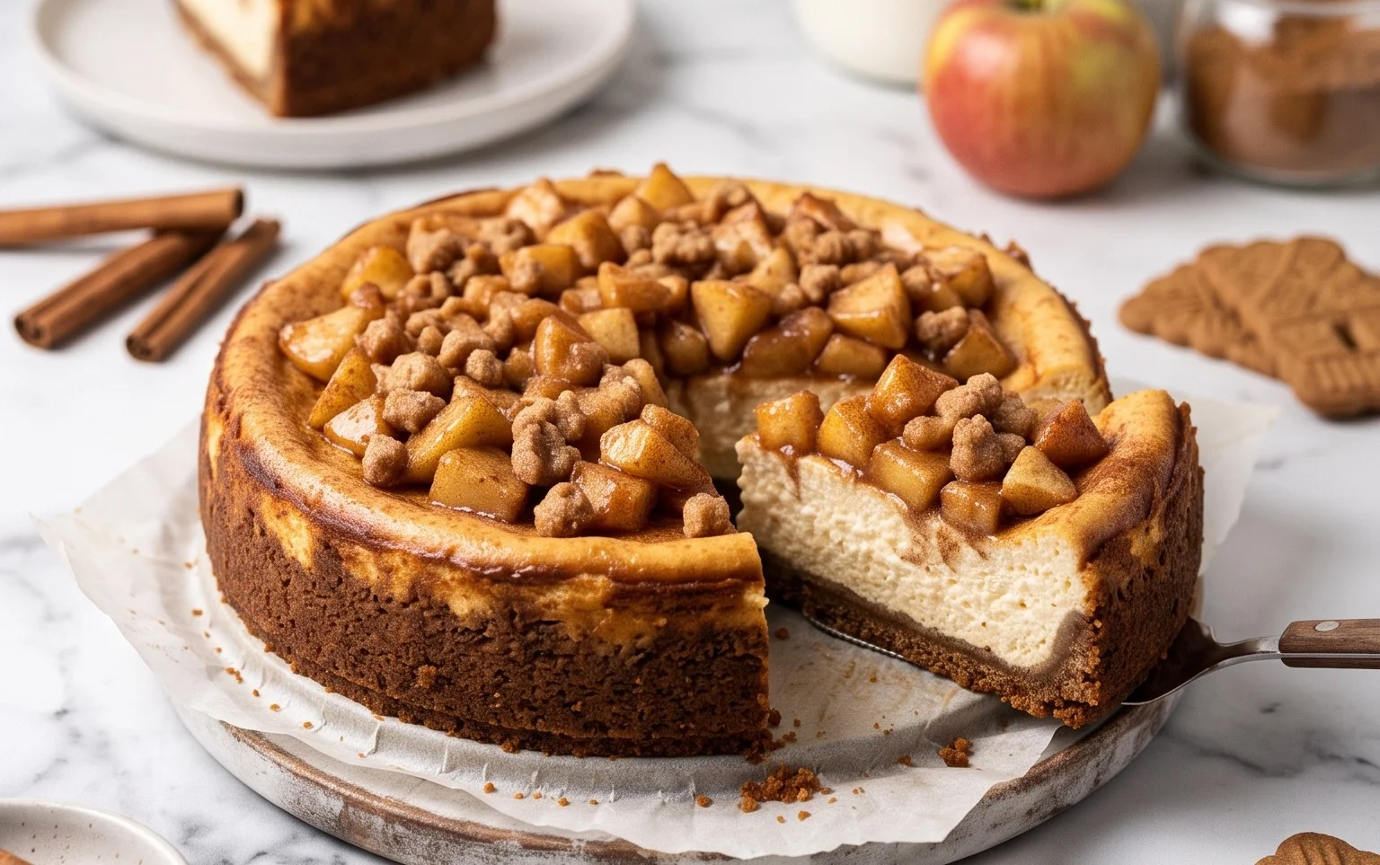 Apfel-Zimt-Käsekuchen mit Spekulatiusboden Rezept